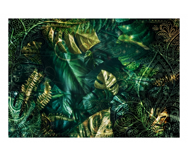 Fototapeta - Liście Monstera Zielono Złote Szmaragdowa Dżungla