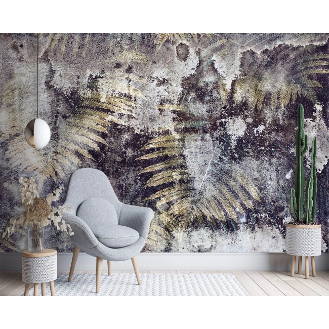 Fototapeta Liście Złote Beton Mur na wymiar kolekcja PRESTIGE