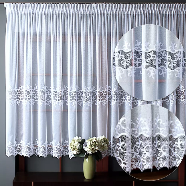 Firana na wymiar Gipiura bez prasowania - Firana JOANNA krótka - Dwa pasy gipiury