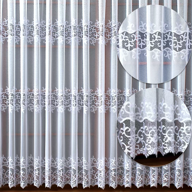 Firana na wymiar Gipiurowa bez prasowania - Firana JOANNA długa - 3 pasy gipiury tureckiej, biała