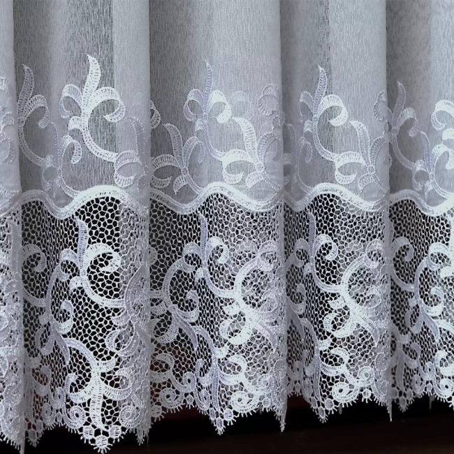 Firana na wymiar Gipiurowa bez prasowania - Firana JOANNA długa - 3 pasy gipiury tureckiej, biała