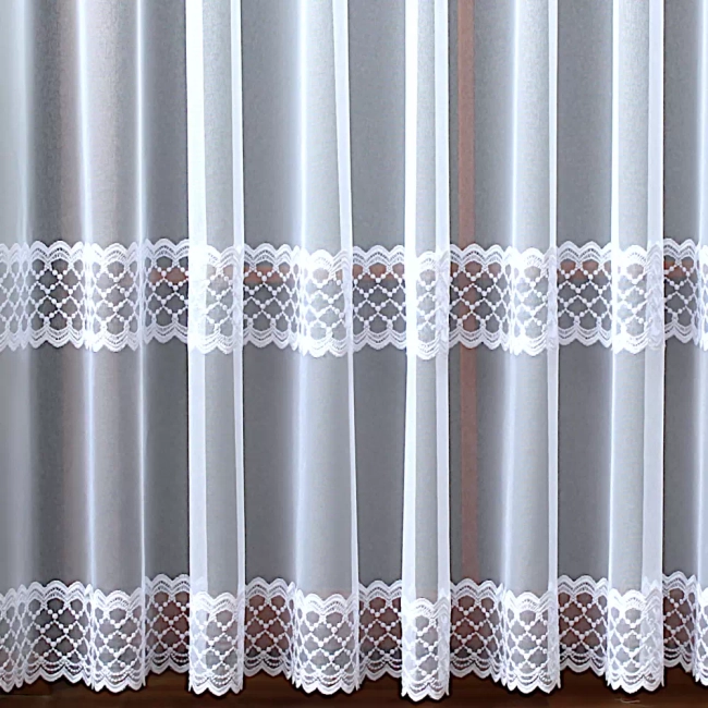 Firana na wymiar SARA – dwa pasy haftu na markizecie, bez prasowania (wzory)