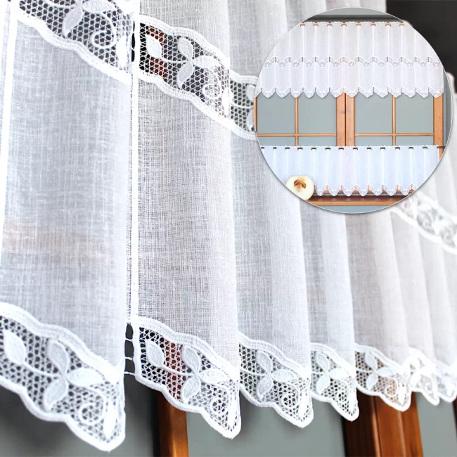 zazdrostka do kuchni - gipiurowa z haftem na okno panelowa CELINA