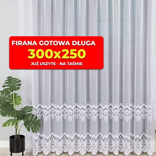 Firana gotowa już uszyta - Długa 300x250 na taśmie - Ostatnia sztuka