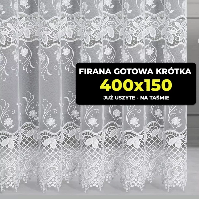 Firana gotowa już uszyta - Krótka 400x150 na taśmie - Ostatnia sztuka