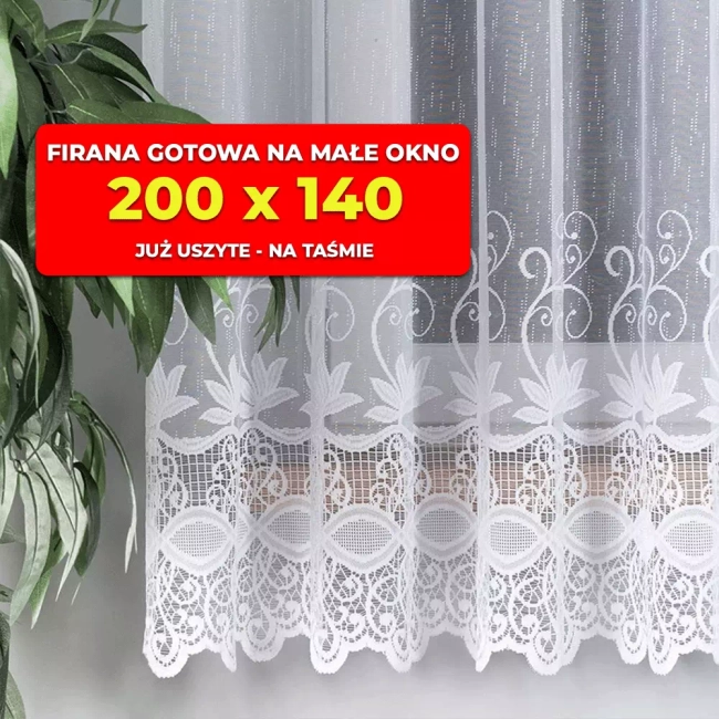 Firana gotowa już uszyta - Krótka do parapetu 200x140 na taśmie - Ostatnia sztuka