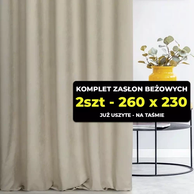 Zasłony Beżowe Komplet 260x230 - gotowe, już uszyte - ostatni komplet (2szt.)