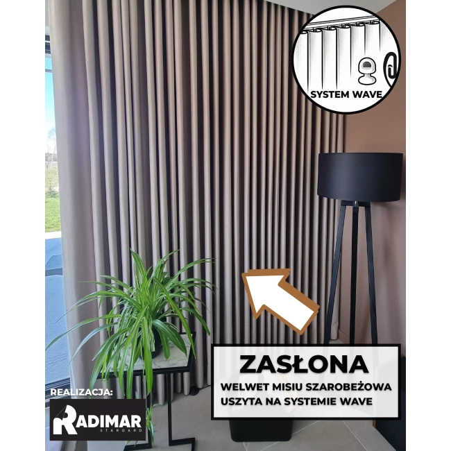 Zasłona Welwet Misiu Szarobeżowa - Zasłona do salonu sypialni - Na Wymiar