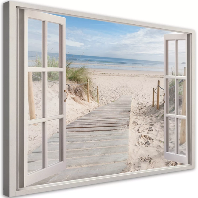 Obraz na płótnie Okno Widok Plaża Morze - NA WYMIAR