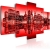 Obraz - Czerwona poświata nad Nowym Jorkiem - 5 częsci OBRAZ NA PŁÓTNIE WŁOSKIM