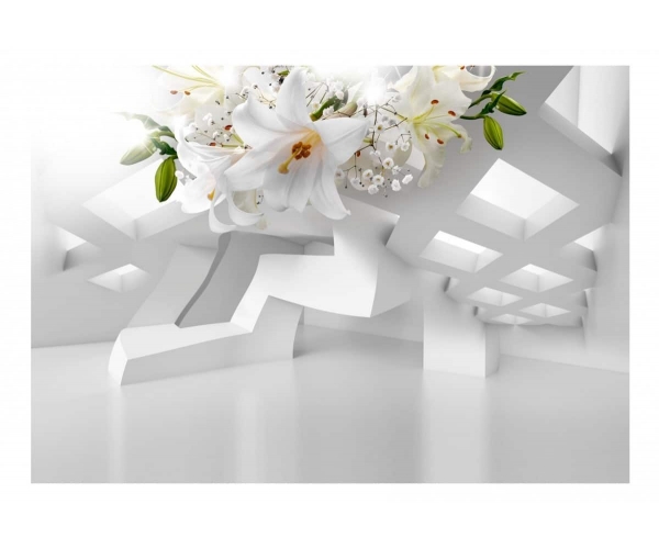 Fototapeta - 3D kwiaty białe abstrakcyjny miraż