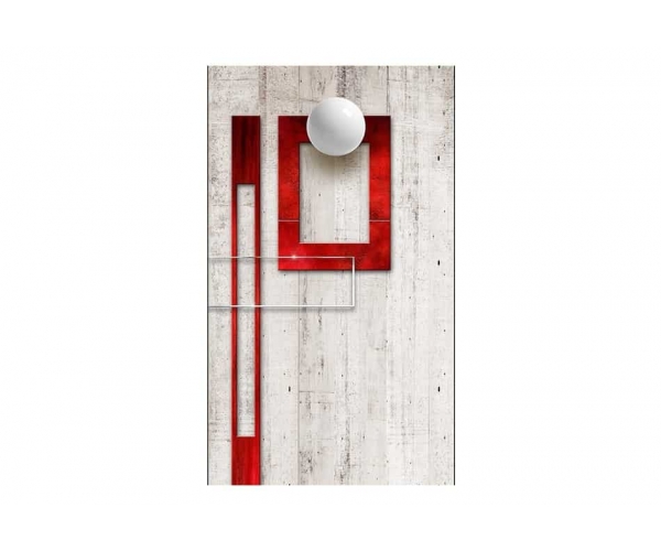Tapeta - Beton, czerwone ramki i białe kulki