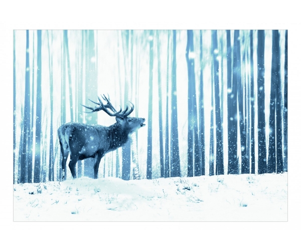 Fototapeta - Jeleń na śniegu (niebieski)