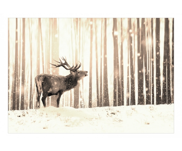 Fototapeta - Jeleń na śniegu (sepia)