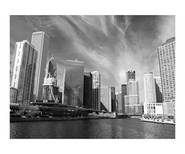 Fototapeta - Panorama Chicago (black and white)