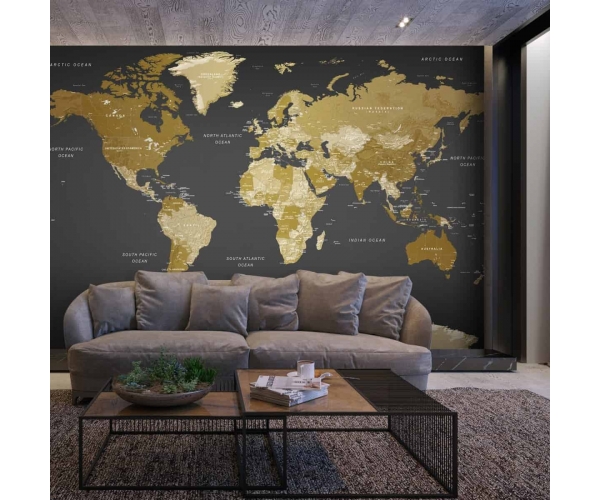 Fototapeta samoprzylepna - Żółto-czarna mapa świata: nowoczesna geografia