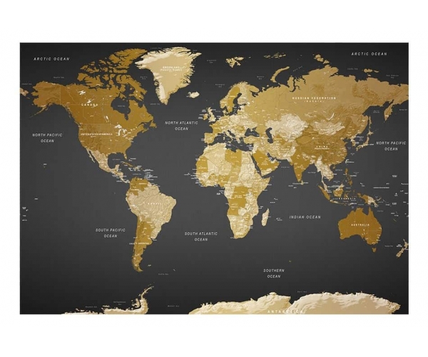 Fototapeta samoprzylepna - Żółto-czarna mapa świata: nowoczesna geografia