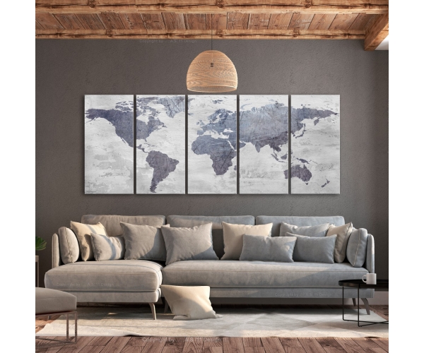Obraz - Betonowa mapa świata (5-częściowy) wąski OBRAZ NA PŁÓTNIE WŁOSKIM