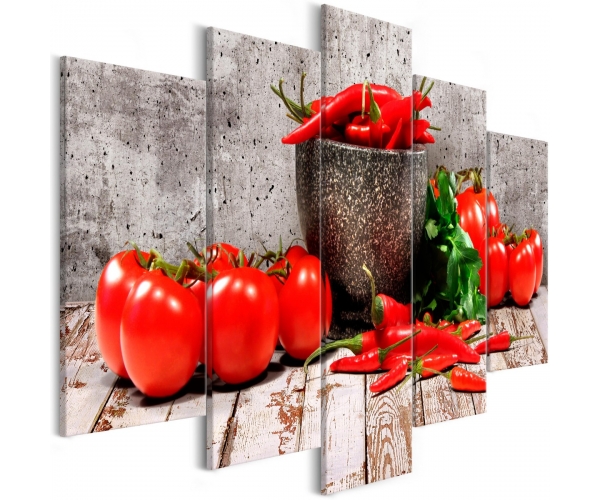 Obraz - Czerwone warzywa (5-częściowy) beton szeroki