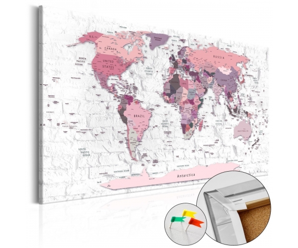 Obraz na korku - różowy świat mapa świata różowa na ścianę