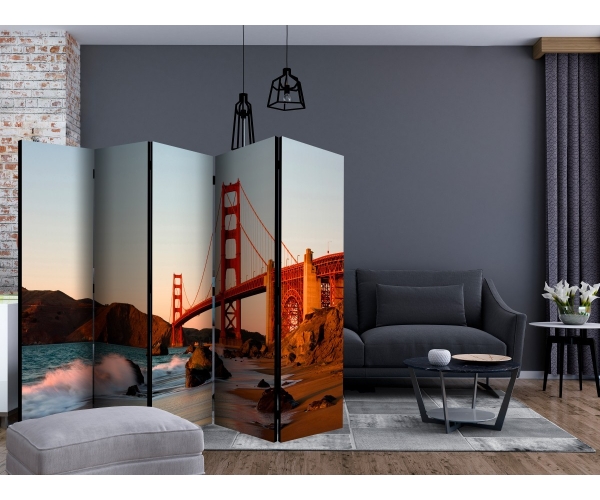 Parawan 5-częściowy - Most Golden Gate - zachód słońca, San Francisco II [Room Dividers]