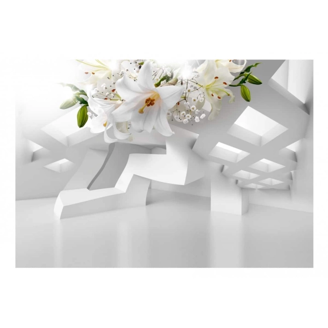 Fototapeta 3D kwiaty białe abstrakcyjny miraż