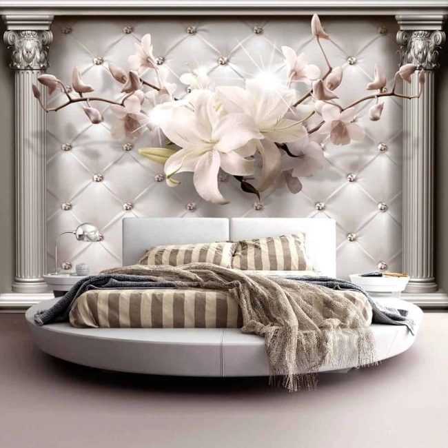 Fototapeta do sypialni kwiaty pikowana filary Królewska elegancja