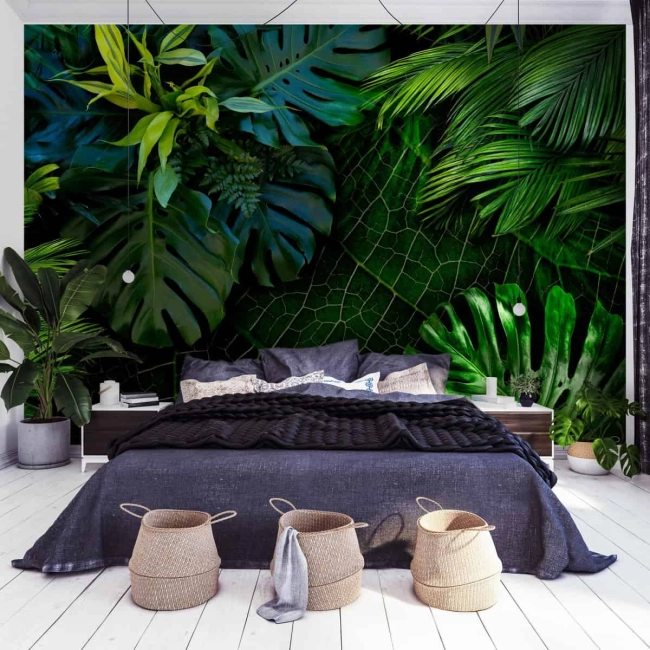 Fototapeta - dżungla liście tropikalne zielone mroczna dżungla