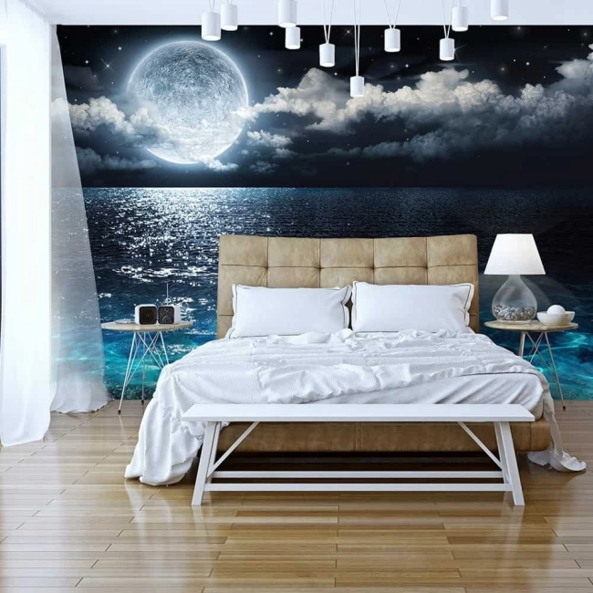 Fototapeta do sypialni księżyc noc niebieska laguna
