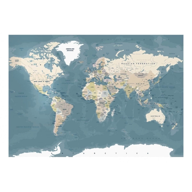Fototapeta samoprzylepna - Błękitno beżowa mapa świata retro
