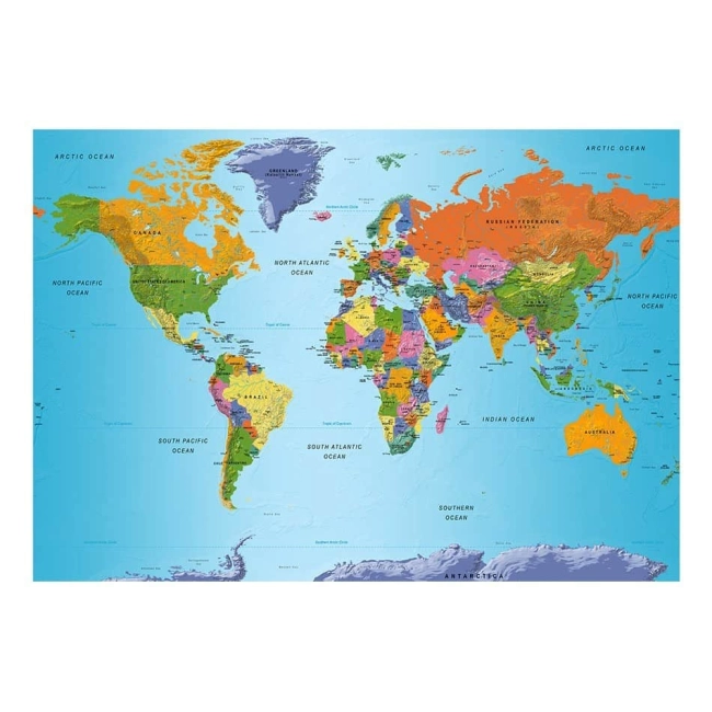 Fototapeta samoprzylepna - Kolorowa polityczna mapa świata po angielsku
