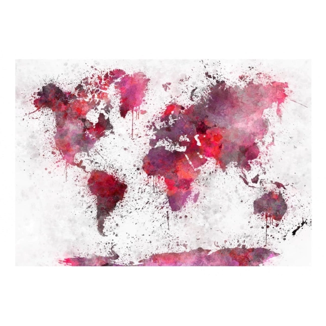 Fototapeta samoprzylepna - Mapa świata: czerwone akwarele