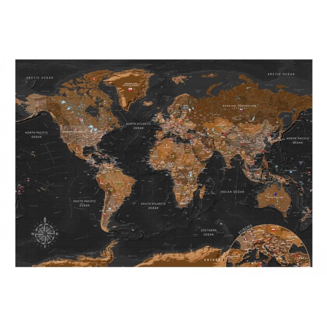 Fototapeta mapa świata czarno brązowa elegancka