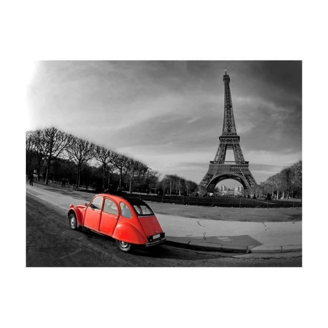 Fototapeta - Wieża Eiffla i czerwony samochód