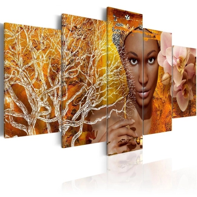Obraz - afrykańska kobieta kwiaty drzewa