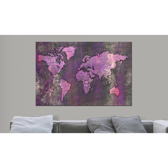 Obraz fioletowa mapa świata na płótnie włoskim