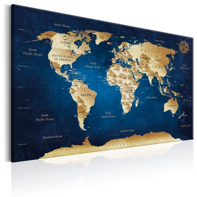 Obraz - Beżowa mapa świata i granatowa głębia