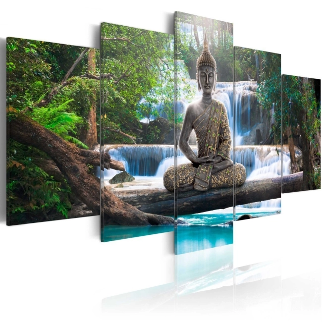 Obraz - Budda i wodospad OBRAZ NA PŁÓTNIE WŁOSKIM