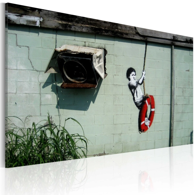 Obraz - Chłopiec na huśtawce (Banksy) OBRAZ NA PŁÓTNIE WŁOSKIM