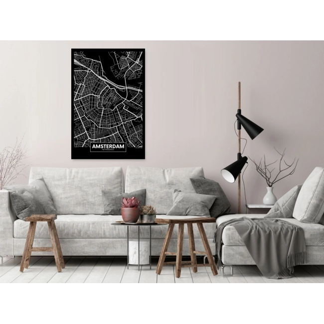 Obraz - Ciemna mapa Amsterdamu (1-częściowy) pionowy