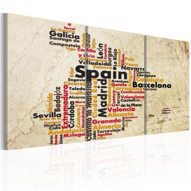 Obraz - Hiszpania: mapa w kolorach flagi narodowej OBRAZ NA PŁÓTNIE WŁOSKIM