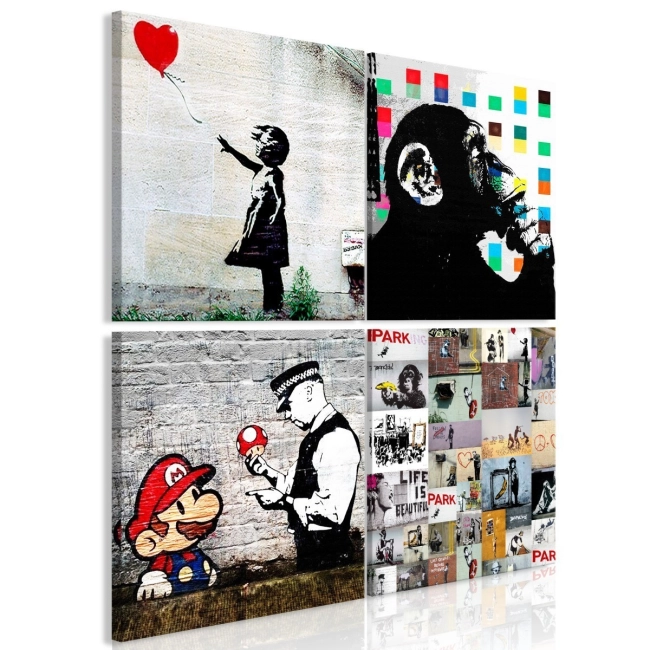Obraz - Kolaż Banksy (4-częściowy) OBRAZ NA PŁÓTNIE WŁOSKIM