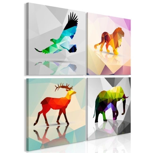 Obraz - Kolorowe zwierzęta (4-częściowy) OBRAZ NA PŁÓTNIE WŁOSKIM