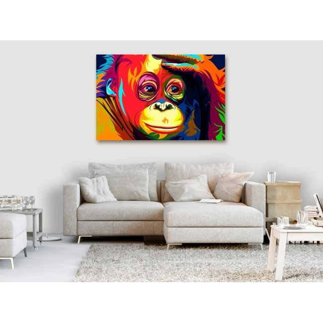 Obraz - Kolorowy orangutan (1-częściowy) szeroki OBRAZ NA PŁÓTNIE WŁOSKIM