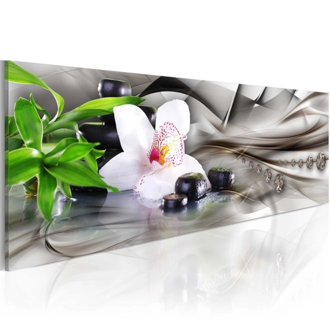 Obraz - Kompozycja Zen: bambus, orchidea i kamienie OBRAZ NA PŁÓTNIE WŁOSKIM