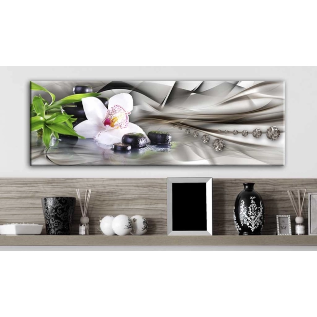 Obraz - Kompozycja Zen: bambus, orchidea i kamienie OBRAZ NA PŁÓTNIE WŁOSKIM