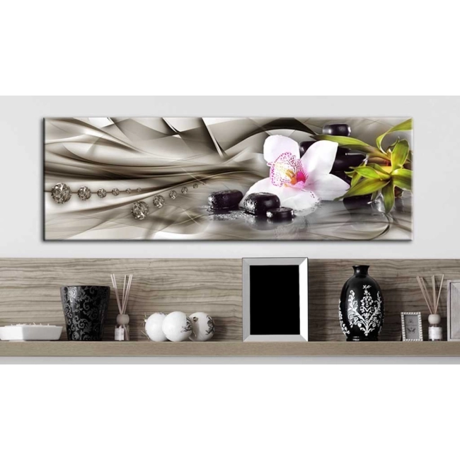 Obraz - Kompozycja zen: orchidea, bambus i kamienie OBRAZ NA PŁÓTNIE WŁOSKIM