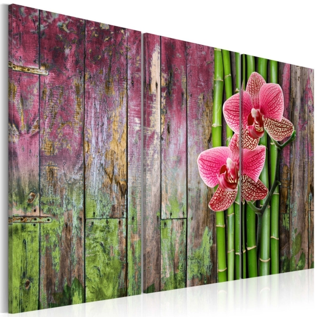 Obraz - Kwiat i bambus OBRAZ NA PŁÓTNIE WŁOSKIM