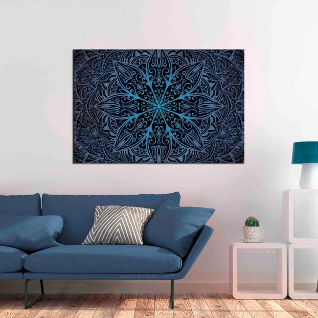 Obraz - Kwiaty orientu (1-częściowy) szeroki niebieski OBRAZ NA PŁÓTNIE WŁOSKIM