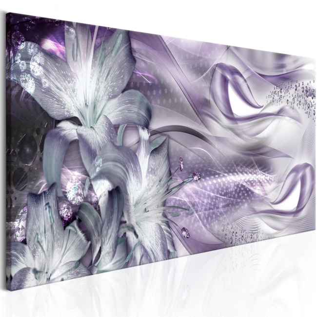 Obraz - Lilie i fale (1-częściowy) wąski blady fioletowy OBRAZ NA PŁÓTNIE WŁOSKIM